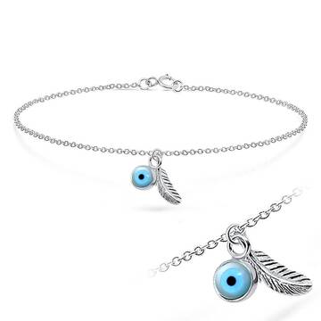Feather with Eye Shaped Silver Anklet ANK-208n